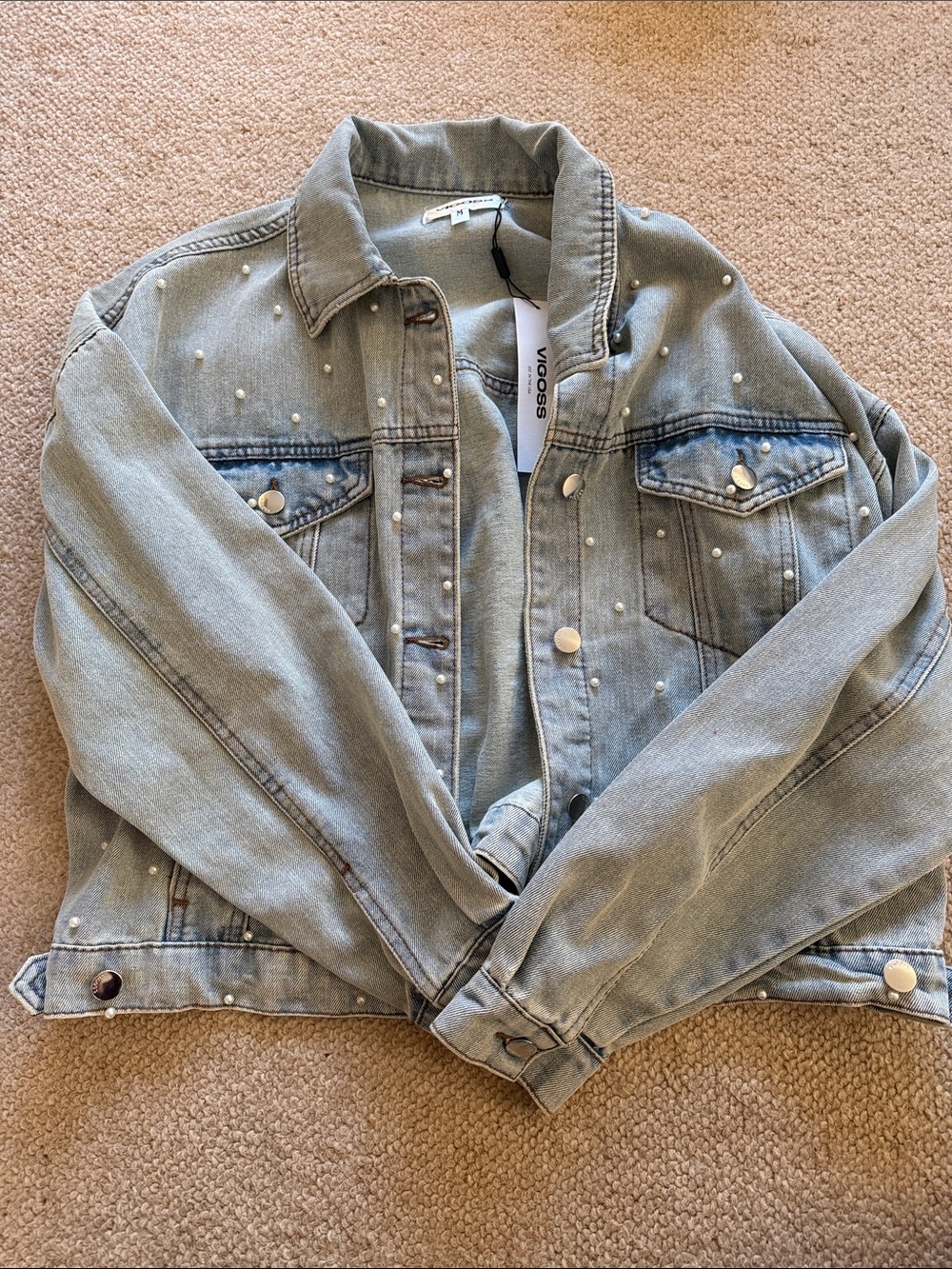 Vigoss Light Blue Pearl-Accent Denim Jacket